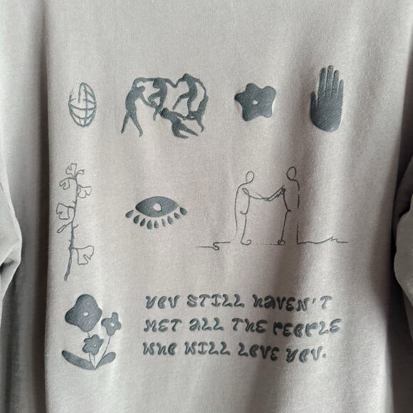 Seek Discomfort Olive Green Drab Raised Print Crewneck Sweatshirt Large - Picture 6 of 8